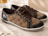 Coach Signature C Jacquard Patent Leather Low Top Sneakers Brown Khaki Size 7 Photo 0