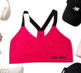 New Balance Seamless Racerback Sports Bra Pink Medium Yoga Gym Logo Flaw Top GUC Photo 0