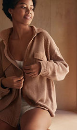 Aerie LumberJane Waffle Shirt Oversized Shacket in Beach Dune Size XXL Photo 0