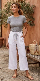 1901 Linen Blend Lined Pants White Size M Beach Coastal Minimalist Vacation Cute Photo 0