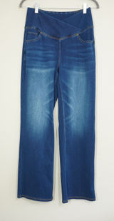 Halara Flex Denim High Waisted Crossover Wide Leg Jeans Leggings Blue Medium Photo 0