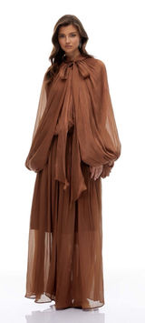 Miss Rosier Mila Brown Pleated Satin Maxi Dress size small Photo 0