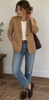 Crew Camel Cotton Sweater Blazer Patch Pockets Women's M Tan Size M Photo 0