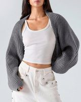 Gray Striped Cropped Knit Cardigan Photo 0