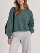 Lululemon Perfectly Oversized Cropped Crew Softstreme Sweatshirt Green Blue 6 Photo 0