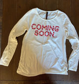 White Long Sleeve Tee with Red "Coming Soon" Graphic Photo 0