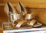 Badgley Mischka Rare Kiara‎ Golden Satin Bridal Wedding Shoes Leather Sole 8.5M Photo 0