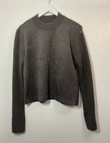 Ann Taylor Dark Gray Faux Suede-Front Crewneck Sweater Size Small Photo 0