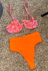 Urban Outfitters Pink and Orange Two-Piece Bikini Set - Tropical Print Top Photo 0