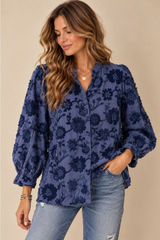 Pilcro Women Blouse M Blue Embroidered Floral Button Down Balloon Sleeve Boho Photo 0