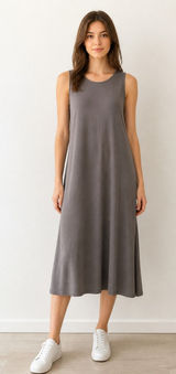 Eileen Fisher Women's Gray 100% Silk Sleeveless Shift Dress Size M Photo 0