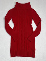 GUESS Cable-Knit Turtleneck Sweater Dress Women's M Red Parisian Holiday Party Photo 0