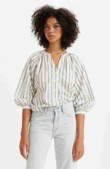 Levi's Blue Nights Stripe Long Sleeves V-Neck Button-Up Blouse Size Petite S b55 Photo 0