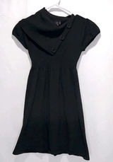 Imperfect black‎ mini sweater dress ribbed top cute buttons stretchy XXS XS Photo 0