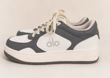 Alo Gray & White Leather Lace-Up Low-Top Platform Sneakers Women’s 6.5 / Men’s 5 Photo 0