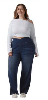 Halara Flex High Waisted Crossover Denim Stretch Pant Sz 3XP Flare Hem Comfort Photo 0