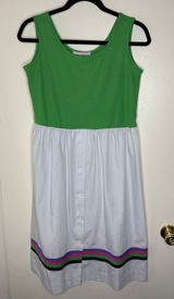 Vintage 70s Toni Petite Colorblock Midi Dress Green White Striped Vibrant Mod 8P Photo 0