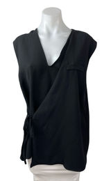 Zara Women's Black Short Cap Sleeve V Neck Tie Wrap Pocket Blouse Top Size L Photo 0