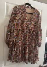 Entro Floral Print V-Neck Long Sleeve Dress Peasant Photo 0