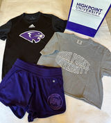 High Point University Gray Tee + Black Adidas Tee + Purple HPU Shorts Set Sz M Photo 0