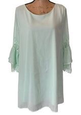 Entro Mint Green Lace Bell Sleeve‎ Shift Dress Pastel Feminine Bohemian Large Photo 0
