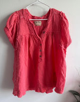 We The Free People Coral Pink Gauze Cotton Henley Boho Top Medium 4240 Photo 0