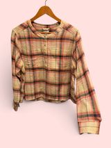 Cute cotton L.L. Bean breezy plaid henley pocket blouse classic distressed Photo 0