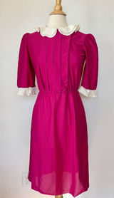 Vintage 70s 80s Pink and White Short Sleeve Midi Dress Photo 0