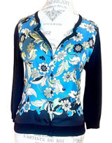 Ann Taylor Navy Silk Panel Floral Print Button Up Cardigan Sz S Like New! Photo 0