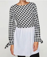 Zara Gingham Poplin Tunic with Side Slit Black White Size Large Photo 0