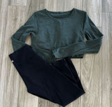 Lululemon Ebb to Street Green Ribbed Crop Top with Black Leggings bundle Photo 0