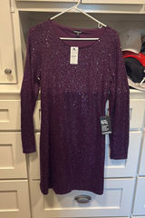 Express purple sequins long sleeve tie waist dress Photo 0