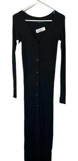 Olivaceous Black Ribbed Textured Long Sleeve Button Front Maxi Dress Women Sz S Photo 0