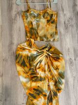 orange tie dye corset and midi skirt set Photo 0