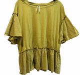Anthropologie Olive Green Ruffle Flutter Sleeve Babydoll Knit Top 100% Cotton XL Photo 0