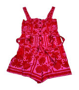 NWT Farm Rio Jungle Scarf Red Pink Linen Blend Romper Button Front Sleeveless M Photo 0