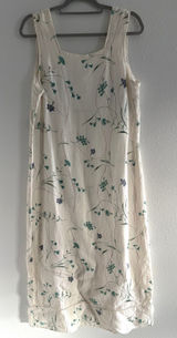 Vintage Linen Midi Dress Womens Large Cream Floral Garden Prairie Cottagecore Photo 0