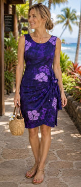 Young Fashion Purple‎ Floral Batik Sarong Mini Dress Womens Small Handmade Rayon Photo 0