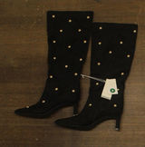 A New Day Studded Faux Suede Mid-Calf Boots with Cone Heel Jet Black / Gold 9M Photo 0
