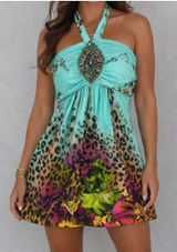 Venus y2k leopard floral halter dress beaded boho festival size small Photo 0