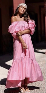 H&M Pink Puff-Sleeve High-Low Maxi Dress large Photo 0