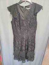 Sam Edelman Black Lace Ruffle Hem Cap Sleeves Cocktail Dress Size 8 b57 Photo 0