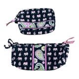 Vera Bradley Set of 2 Elephant Paisley Quilted Cosmetic Bags Black Pink Retired Photo 0