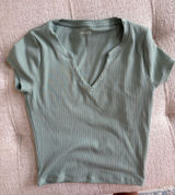 Hollister Ribbed V-Notch Short Sleeve Top — Sage Photo 0
