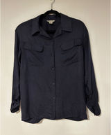 Alex & Amy Womens Navy Blue 100% Silk Jacquard Long Sleeve Button Down Blouse S Photo 0
