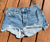 Levi's Jean Shorts 501 Button Fly Blue Distressed Cut Off Denim Womens 28 Photo 0