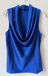 Boston Proper Satin Cowl Neck Sleeveless Top Blue Size Small Luxury Party Photo 0