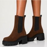 Steve Madden Wisteria Brown Suede Lug Sole Platform Chelsea Boots Size 6 NEW Photo 0