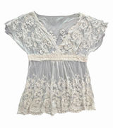 Vintage Y2K Floral Sheer Lace Top Coquette Boho Babydoll Style Romantic #III15-1 Photo 0