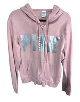 Victoria's Secret PINK‎ XL Gray Pink Hoodie Women Full Zip Silver Logo Fleece Photo 0